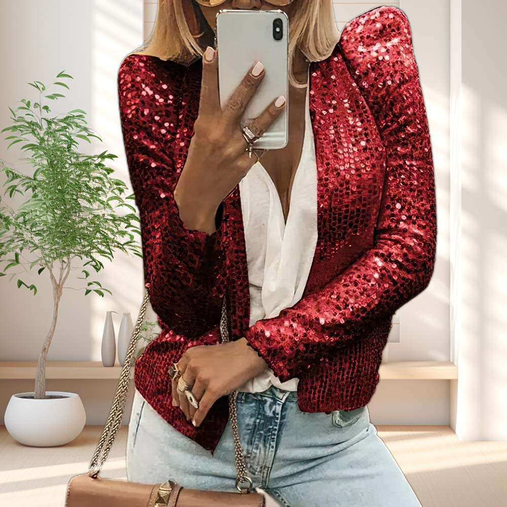 Women's fashionable stand collar sequin short coat