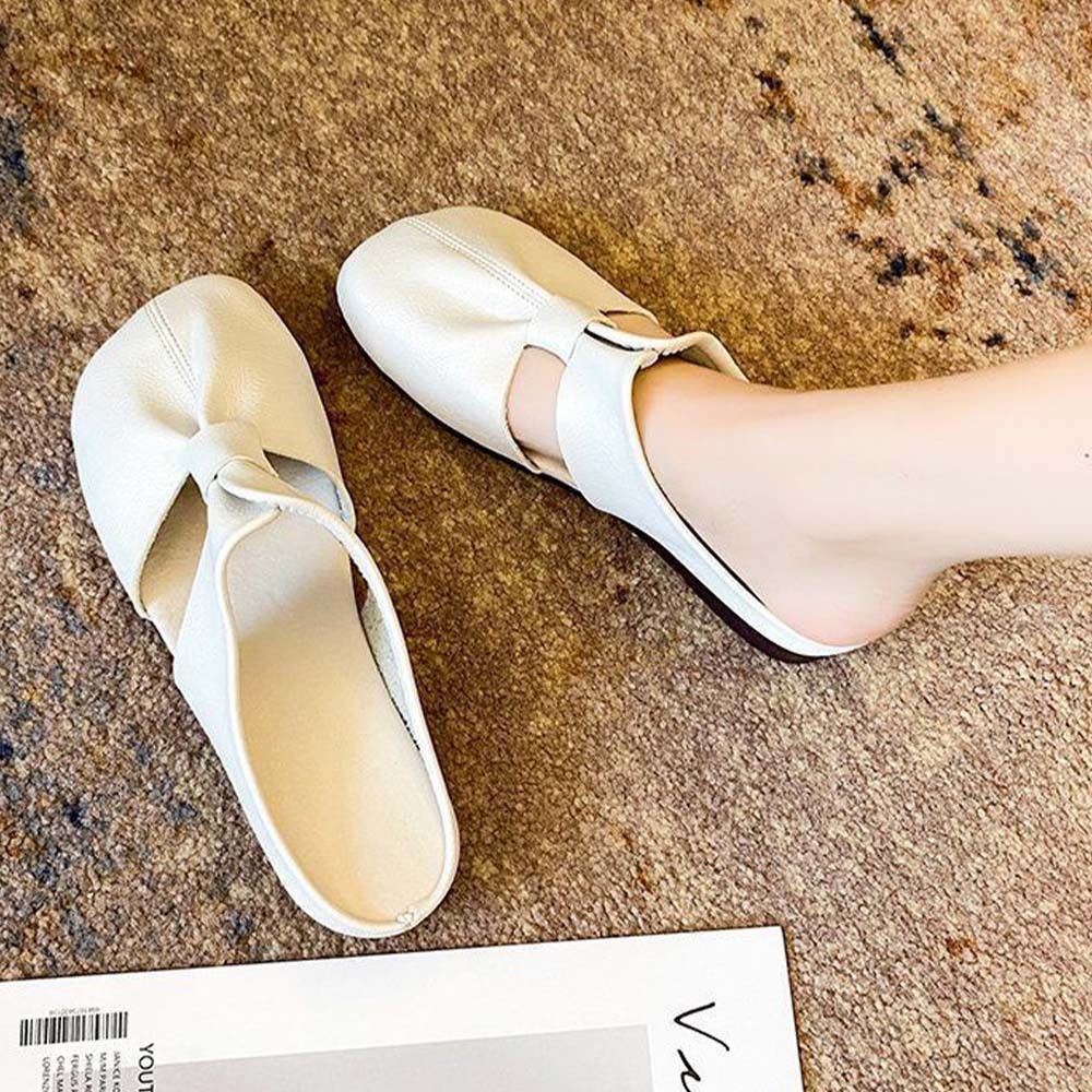 Hojanaranja Medias pantuflas mujer cómodas planas de piel