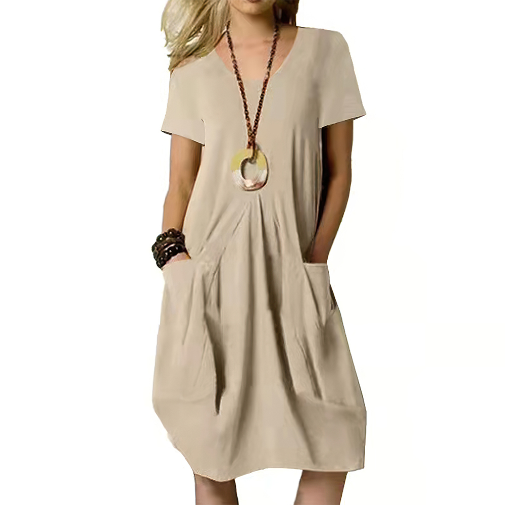 Olivoslindo Vestido holgado de manga corta con cuello redondo y bolsillo