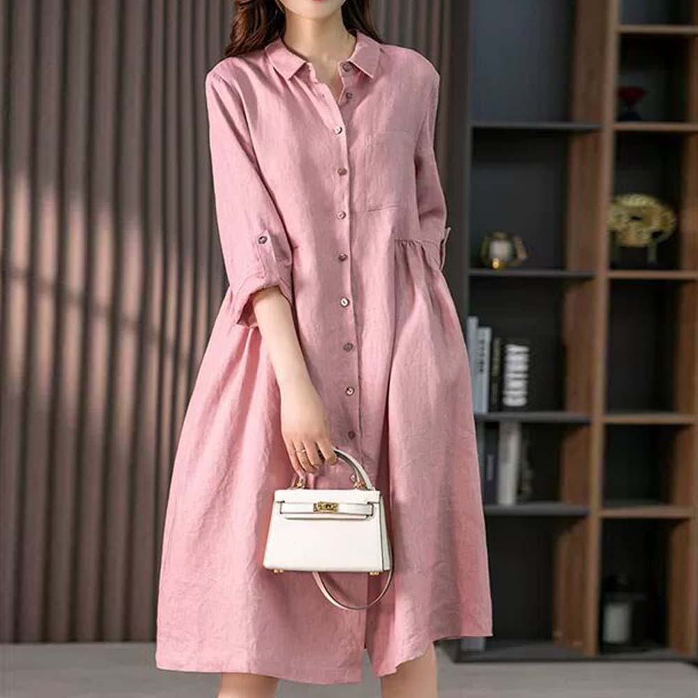 Vestido elegante suelto de algodón y lino para mujer