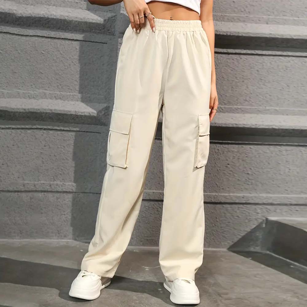 Women's casual high waist pocket straight pants