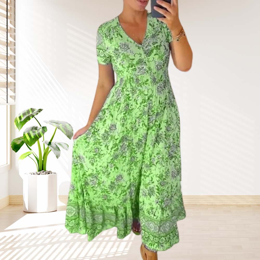 Stylish V-neck floral print dress