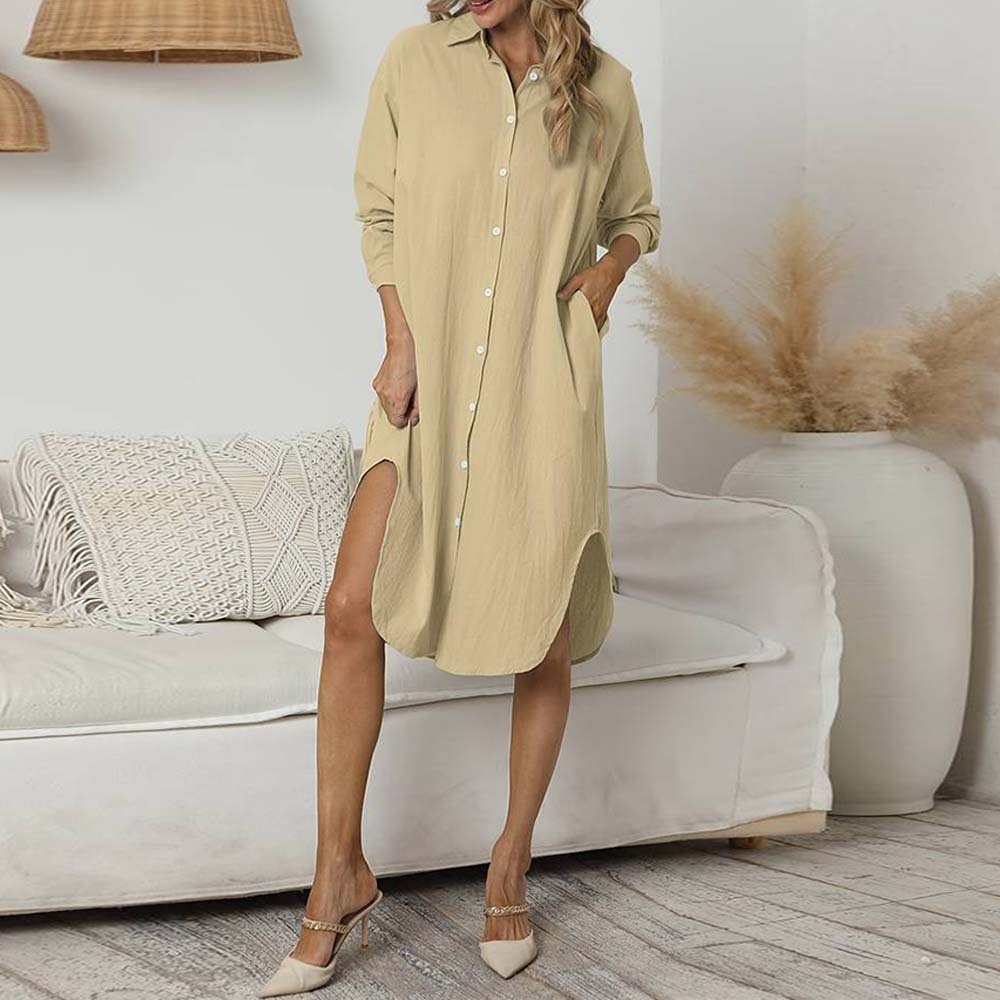 New Long Ladies Cotton Linen Loose Casual Shirt