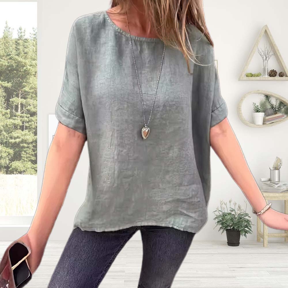 Camisetas de algodón y lino para mujer de verano 2024