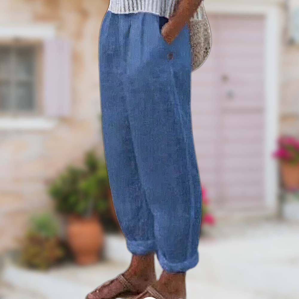 Summer new solid color cotton and linen loose trousers