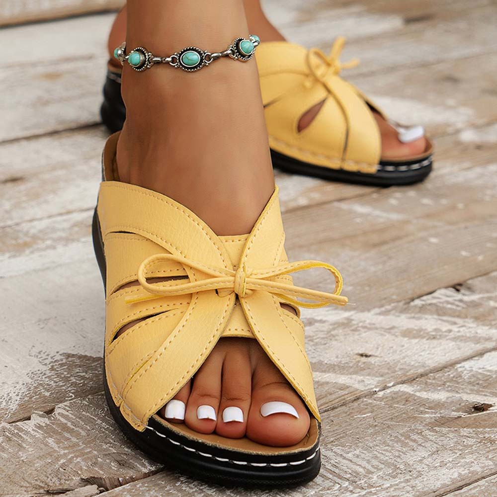 Sandalias y zapatillas de cuña con lazo para mujer de moda