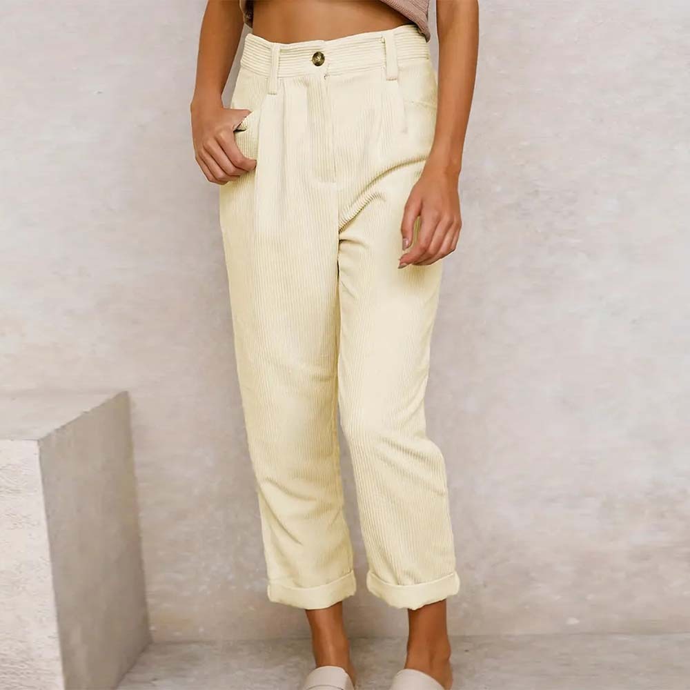 Pantalones rectos de pana de cintura alta para mujer