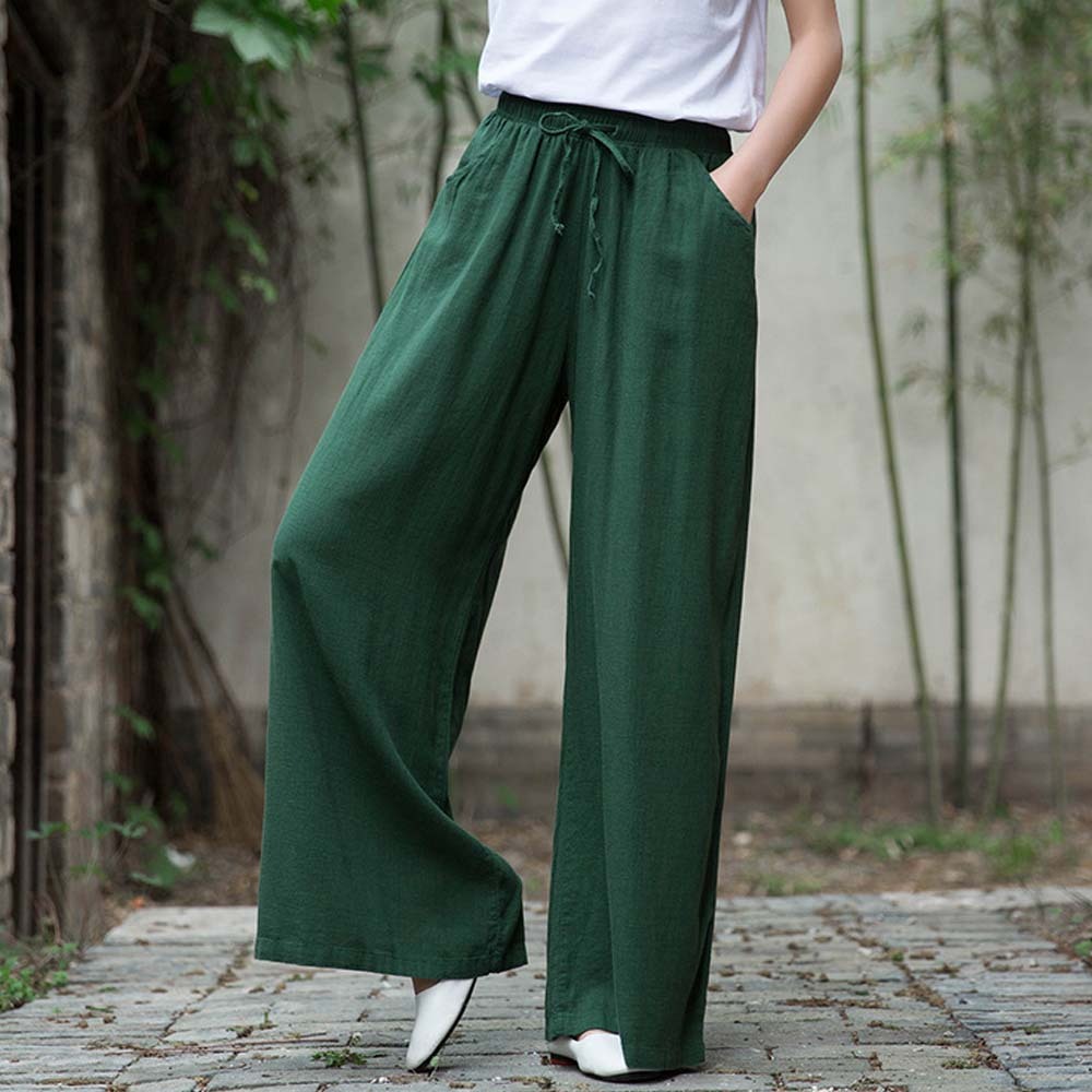 2024 Spring and summer women's retro linen wide-leg pants