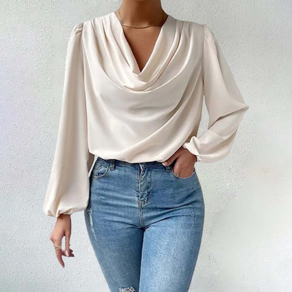 Camisa de gasa cómoda con mangas farol para mujer