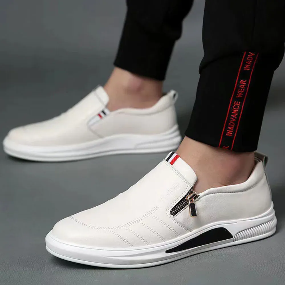Olivoslindo Mocasines con cremallera de moda transpirable para hombres de estilo británico