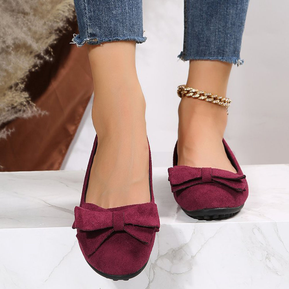 New women's suede bow flat casual shoes