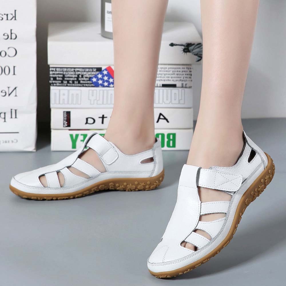 Sandalias de mujer de piel con suela suave y velcro transpirable