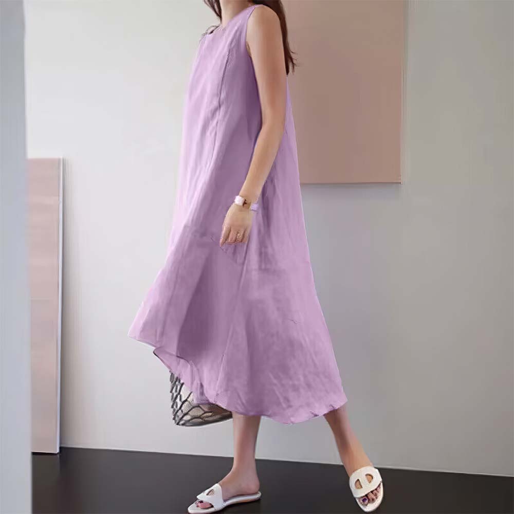 Vestido de playa suelto de algodón y lino de verano para mujer