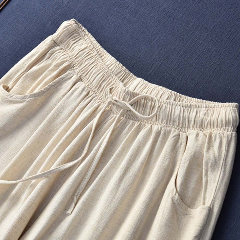 2024 Spring and summer women's retro linen wide-leg pants