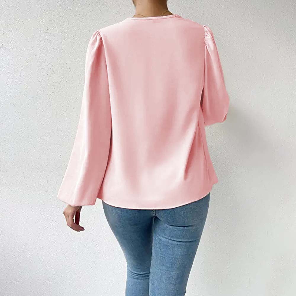 Camisa de gasa cómoda con mangas farol para mujer