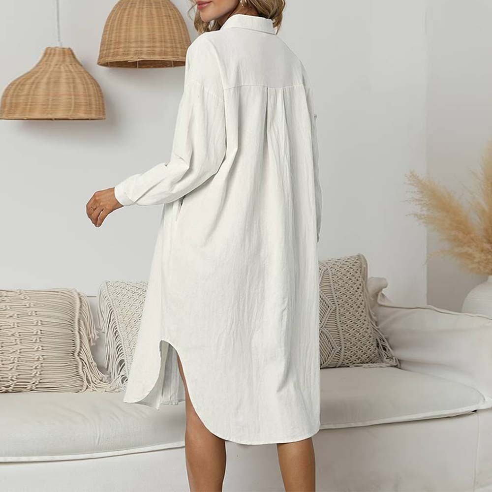 New Long Ladies Cotton Linen Loose Casual Shirt