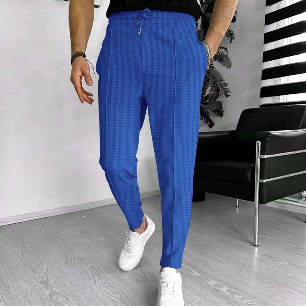 2024 nuevos pantalones de jogging de pie pequeño a cuadros tipo gofre para hombres