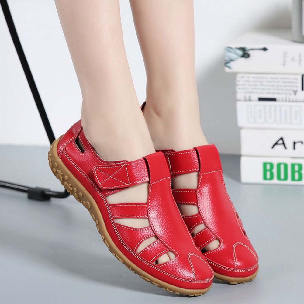 Sandalias de mujer de piel con suela suave y velcro transpirable