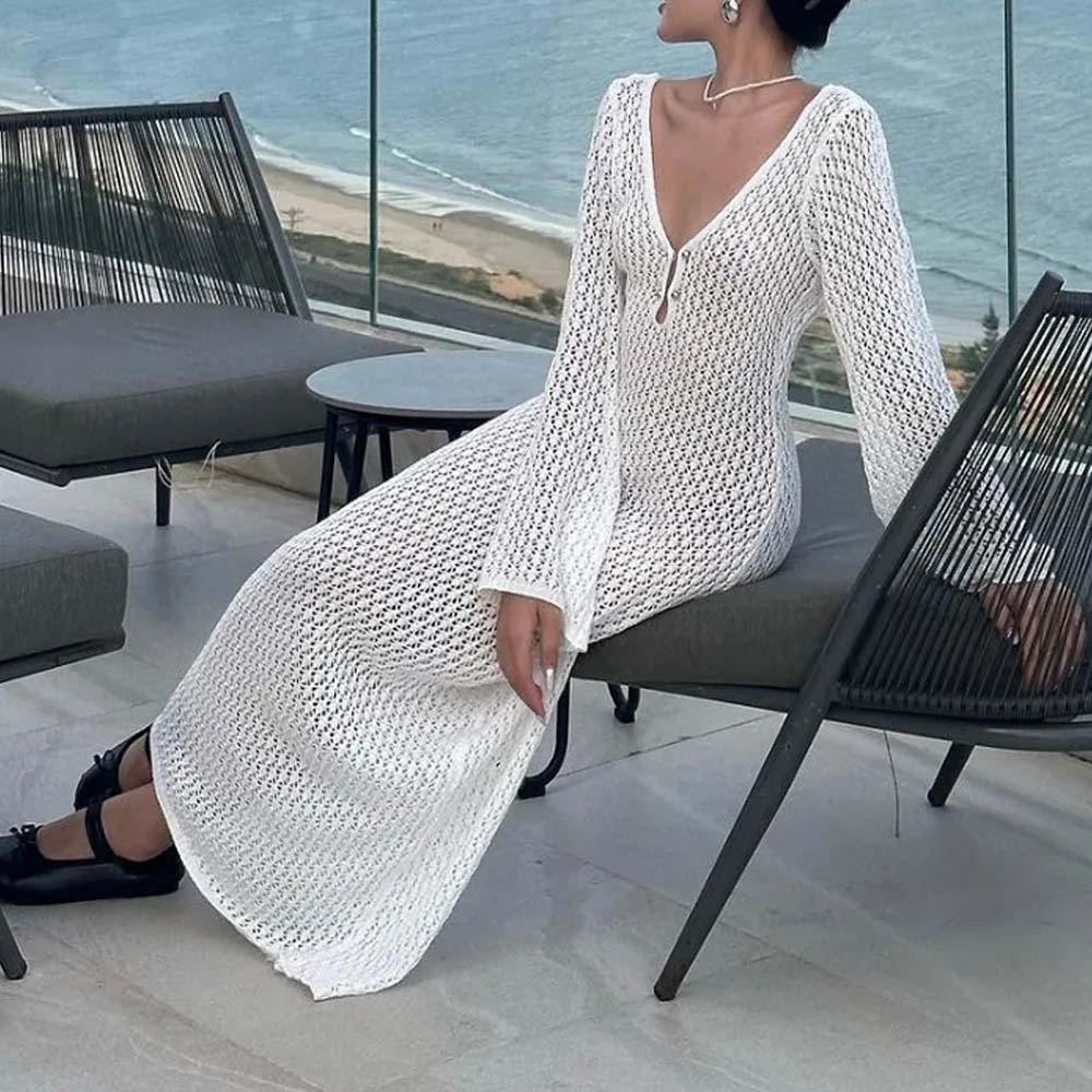 Hojanaranja Vestido de punto extralargo para mujer Ropa de protección solar para la playa