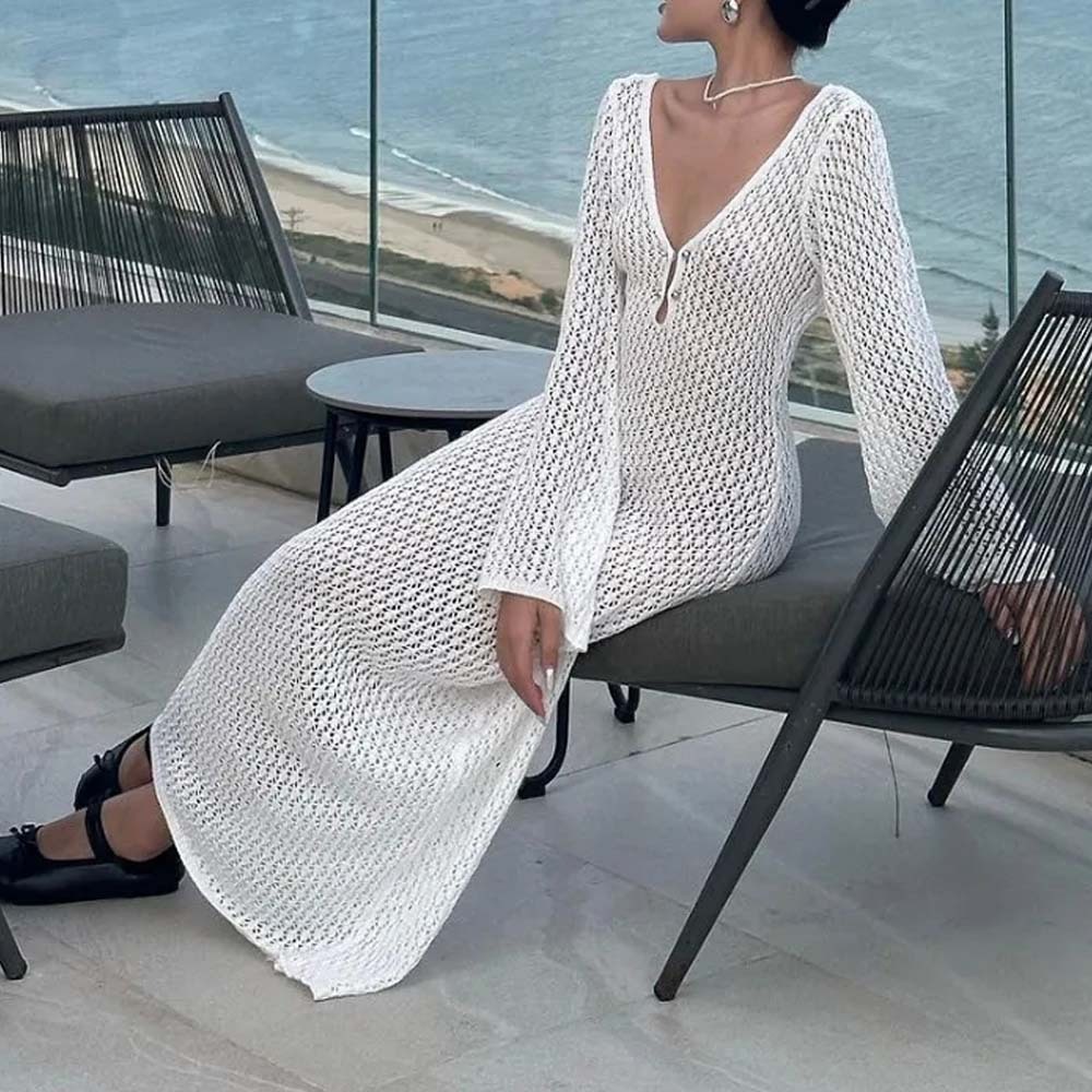 Hojanaranja Vestido de punto extralargo para mujer Ropa de protección solar para la playa
