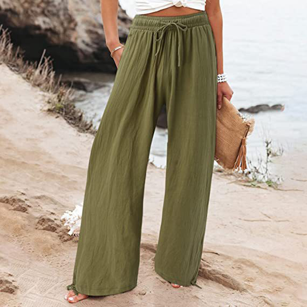 Women's elastic waist drawstring wide leg pants
