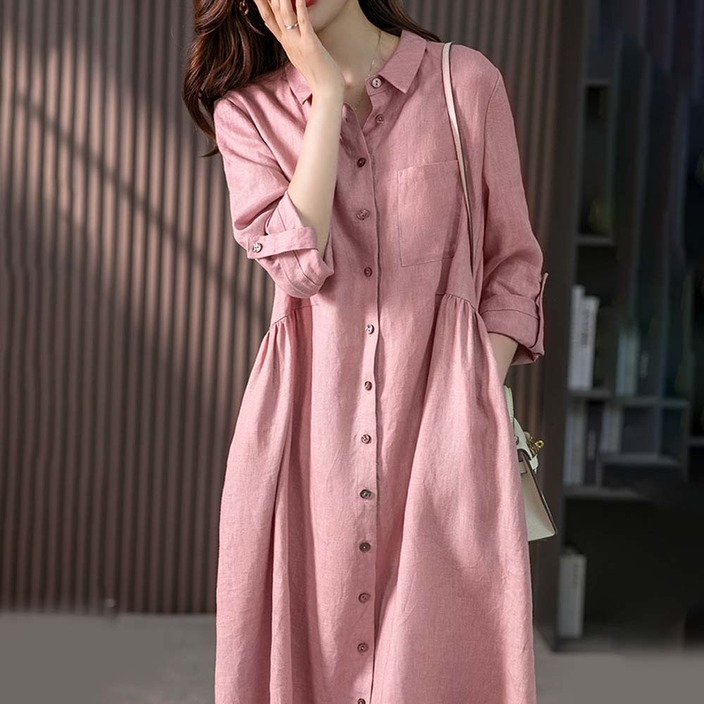 Vestido elegante suelto de algodón y lino para mujer