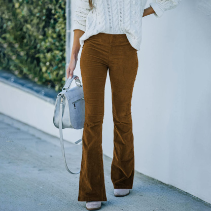 Women Solid Color Corduroy Slim Flare Pants