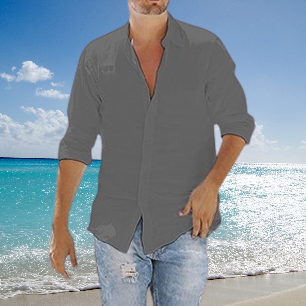 Olivoslindo Camisas sueltas de algodón y lino para hombre