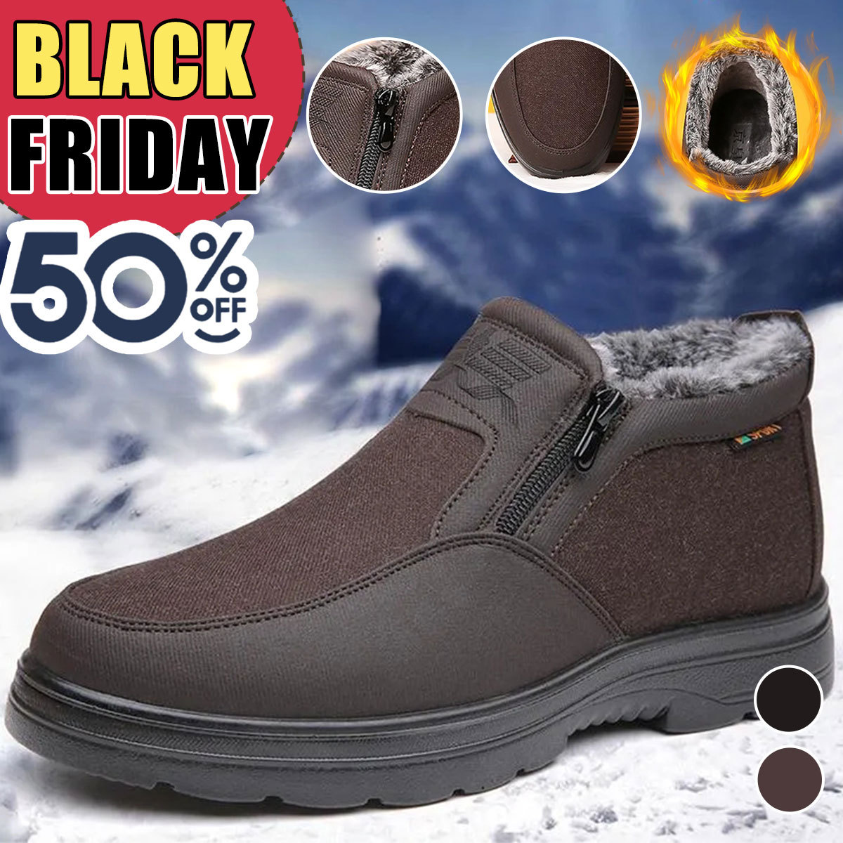 Modacontigo  Botas de nieve cálidas para hombre, zapatos de lana de invierno antideslizantes impermeables