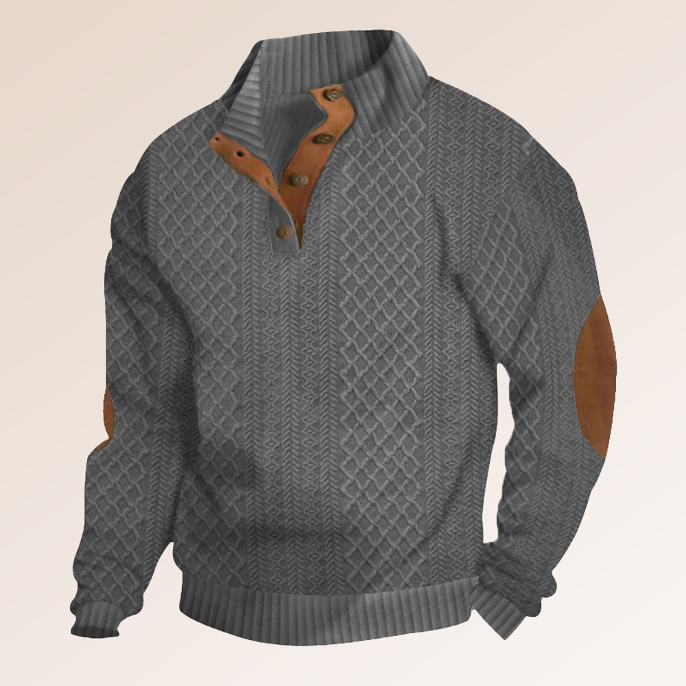 Alberchris™ Men's New Embossed Pattern Stitching Design Henry Neck Long Sleeve Pullover