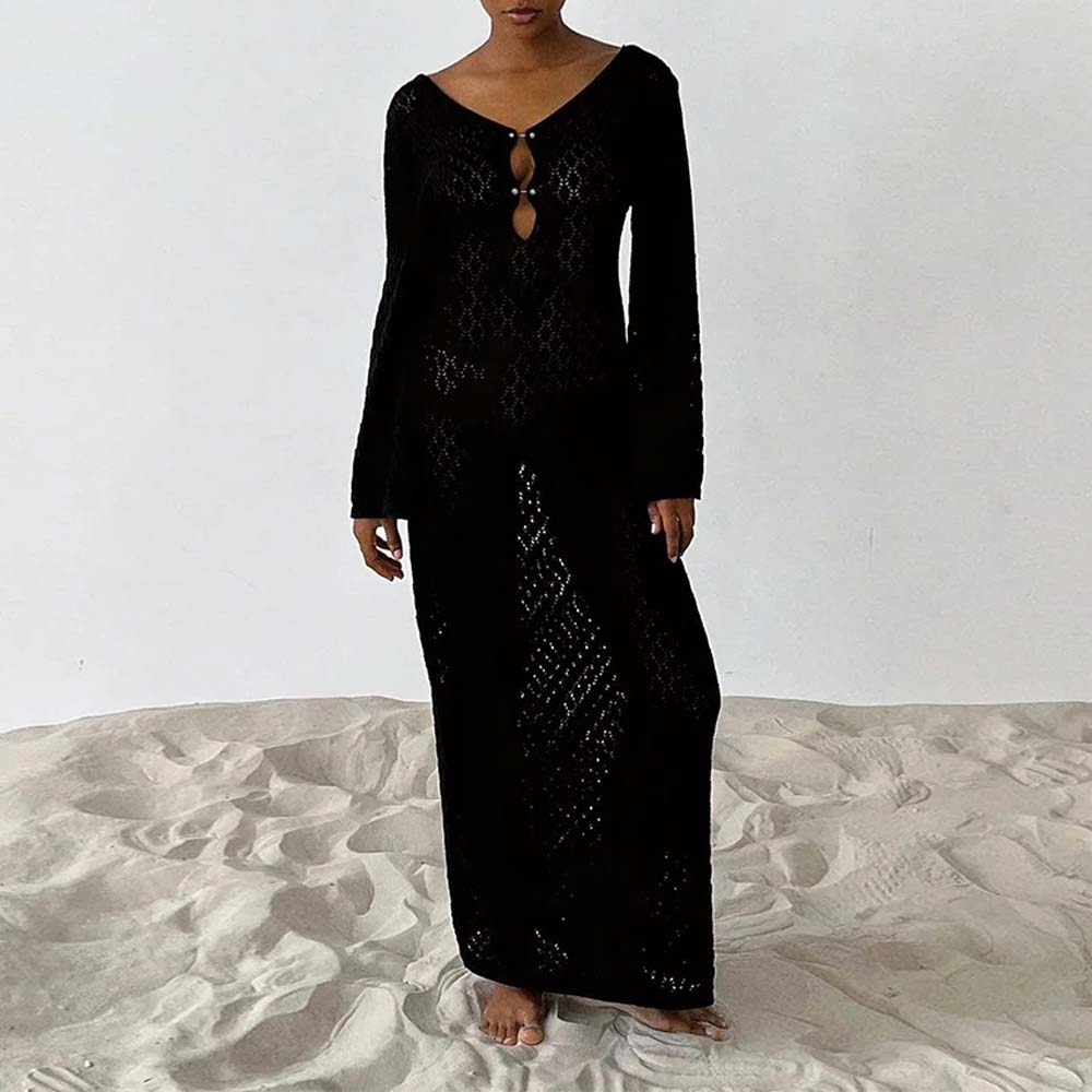 Hojanaranja Vestido de punto extralargo para mujer Ropa de protección solar para la playa