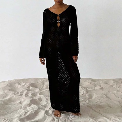 Hojanaranja Vestido de punto extralargo para mujer Ropa de protección solar para la playa