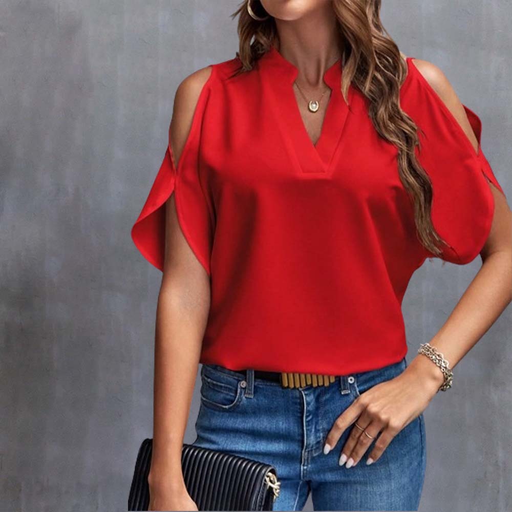 Women's sexy V-neck off-shoulder sleeve top T-shirt
