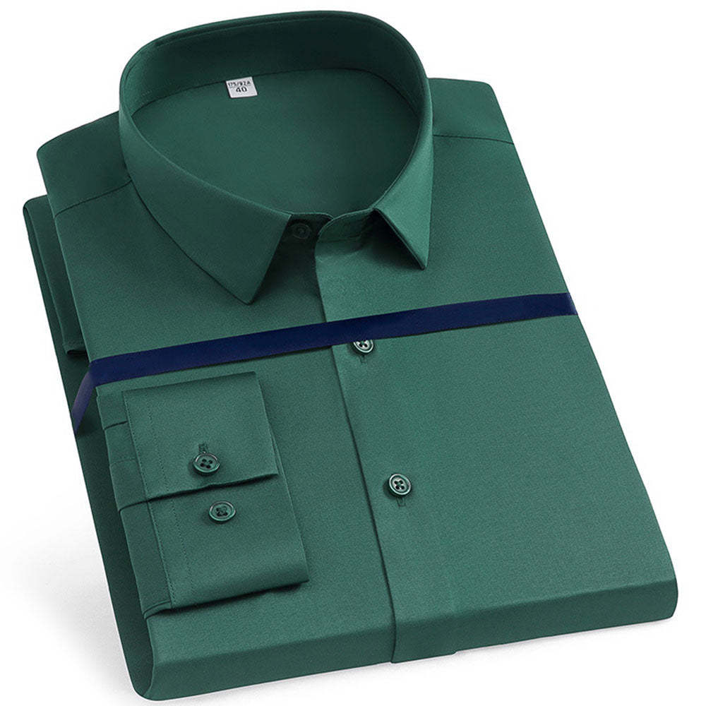 New Men's Stretch Non-Iron Anti-wrinkle Solid Color Long Sleeve Shirt