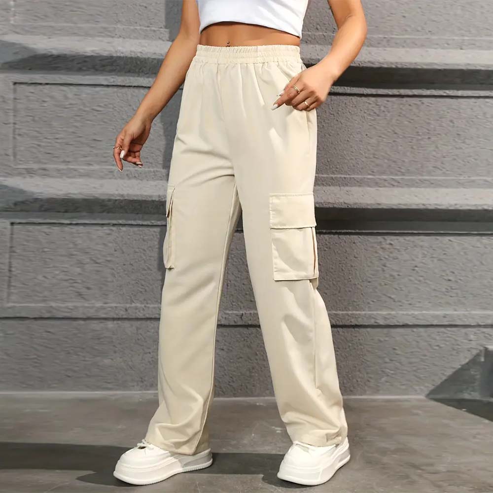Women's casual high waist pocket straight pants