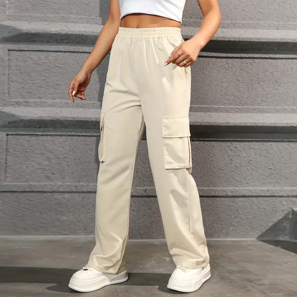 Women's casual high waist pocket straight pants