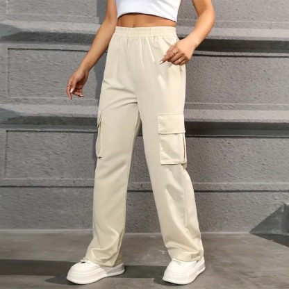 Women's casual high waist pocket straight pants