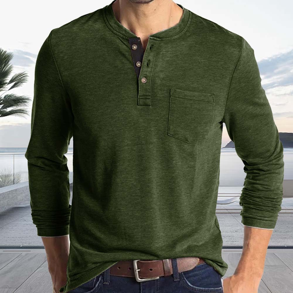Men's Comfort Henley Neck Long Sleeve Top T-Shirt