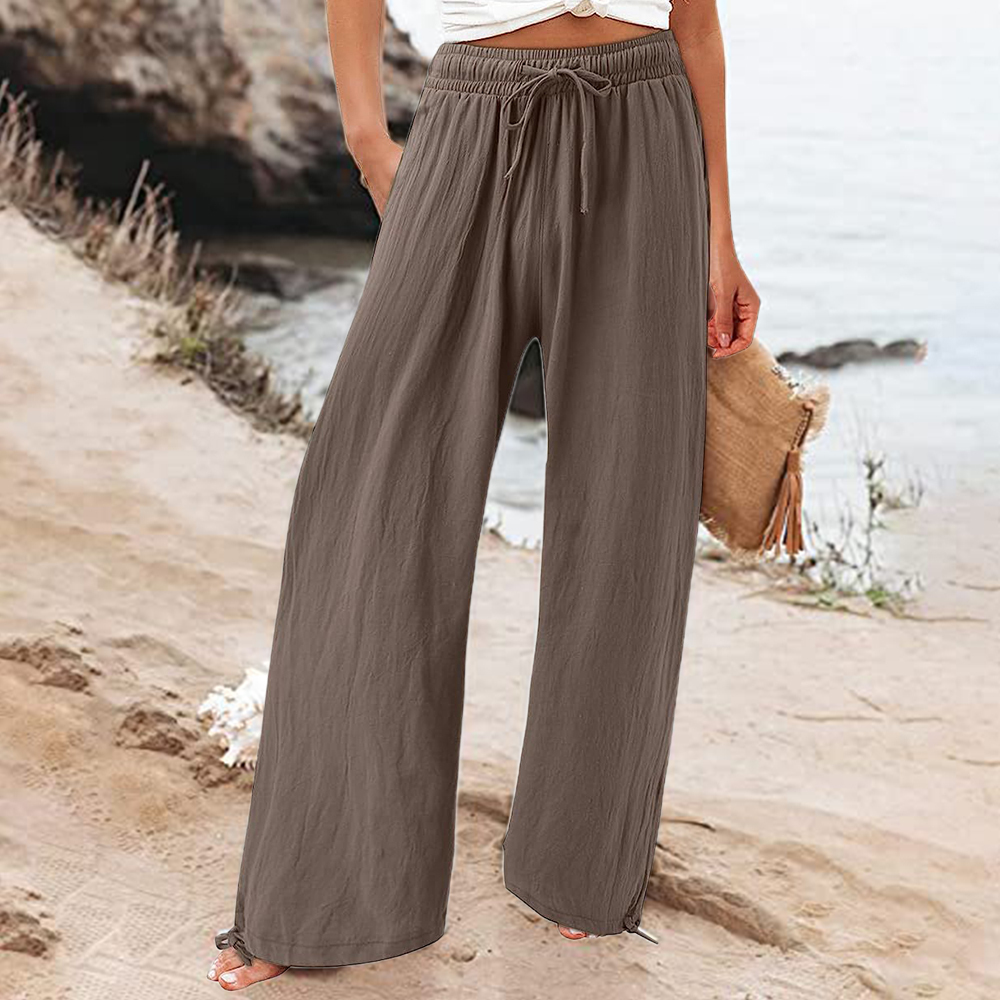 Women's elastic waist drawstring wide leg pants