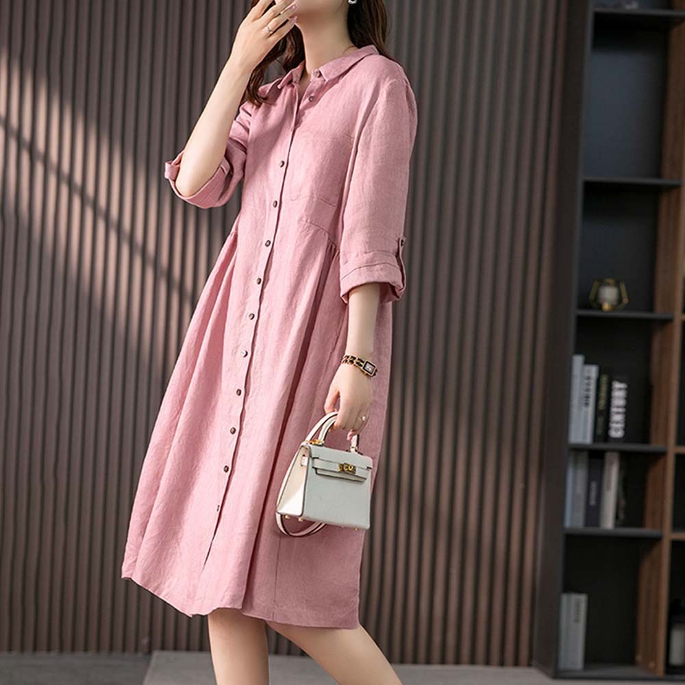 Vestido elegante suelto de algodón y lino para mujer