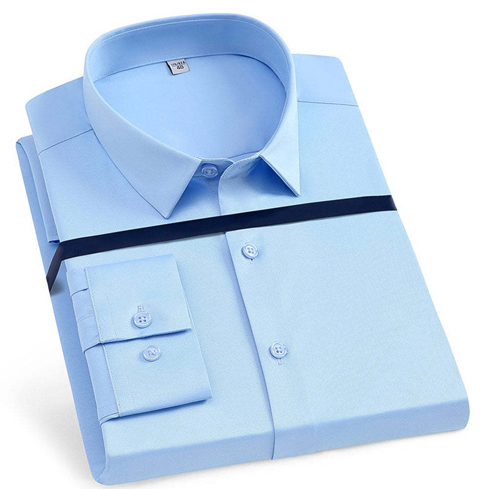 New Men's Stretch Non-Iron Anti-wrinkle Solid Color Long Sleeve Shirt