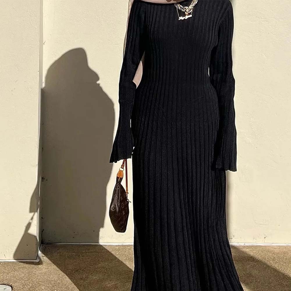 Fashion new long sleeve knitted midi dress