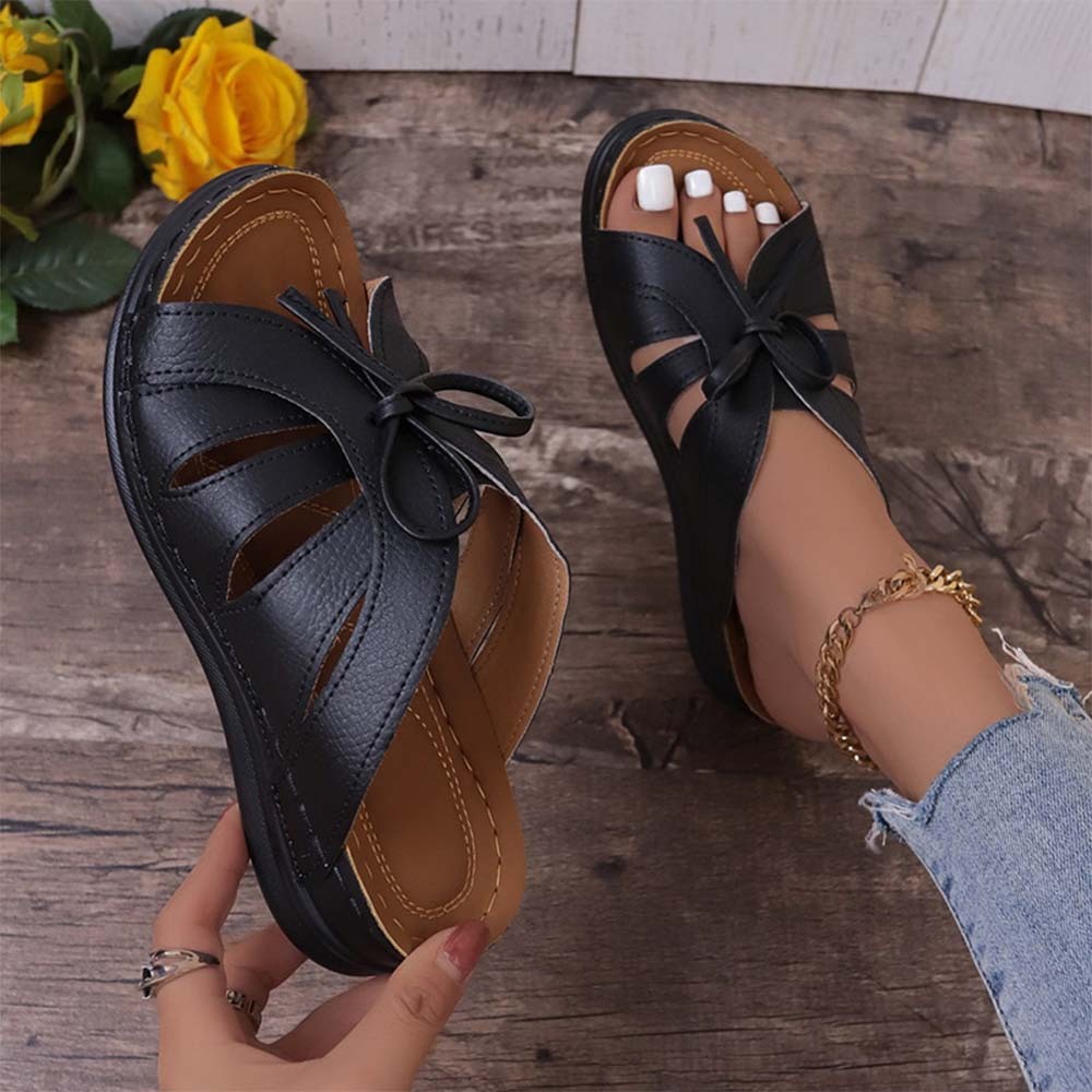 Sandalias y zapatillas de cuña con lazo para mujer de moda