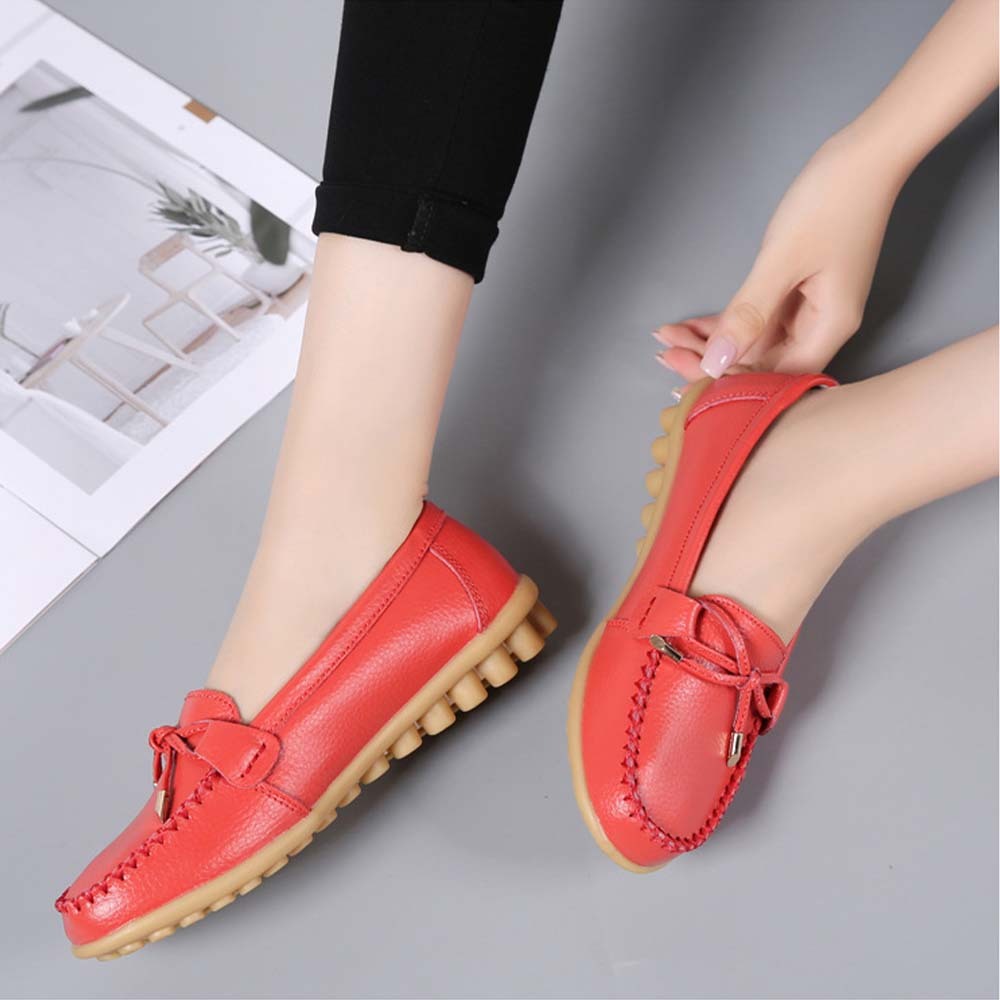 Mocasines de cuero con suela suave y transpirable para mujer Zapatos casuales