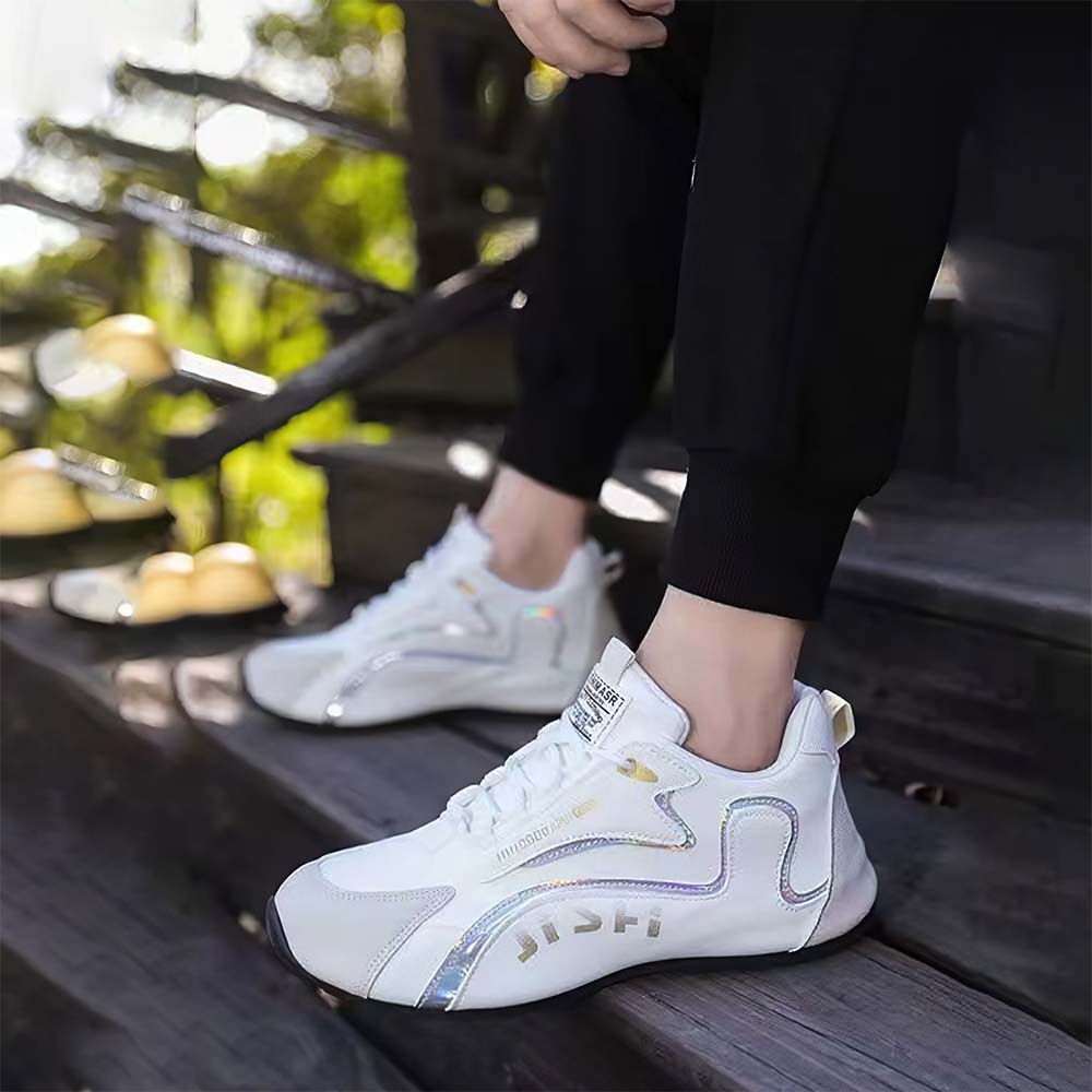 New men's leather lace-up color block sneakers