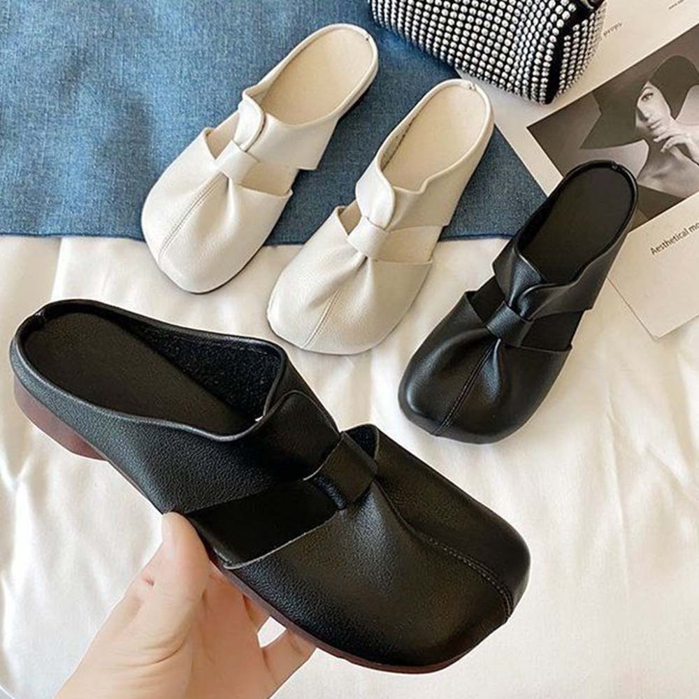 Hojanaranja Medias pantuflas mujer cómodas planas de piel