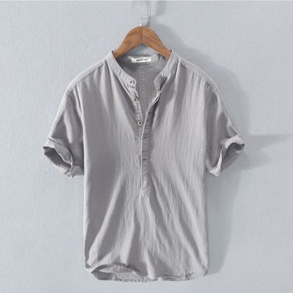 Men's short-sleeved cotton and linen shirt