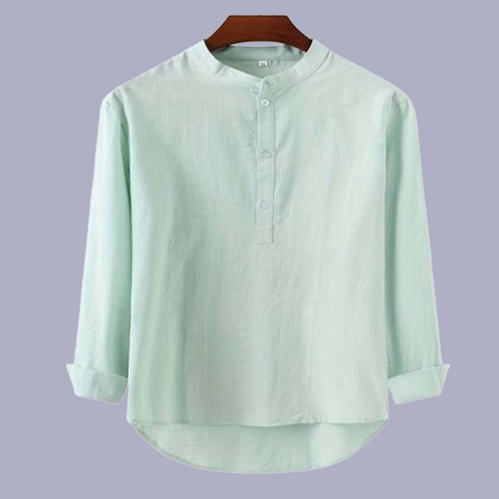 Men's Classic Cotton Half Open Collar Long Sleeve Top Henley