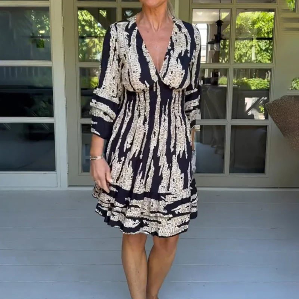 2024 New Year Hot Sale-V Neck Bell Sleeve Printed Dress