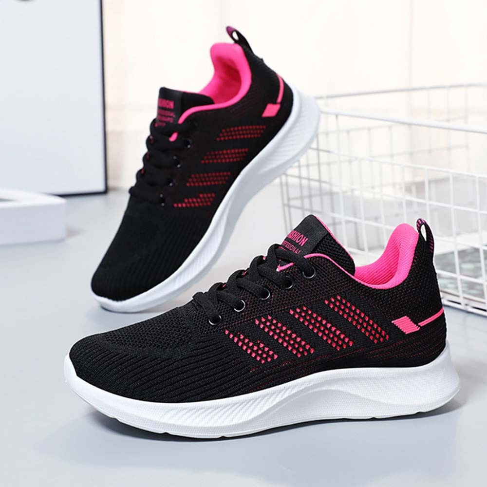 Women's Breathable Flyknit Mesh Casual Lace-up Sneakers